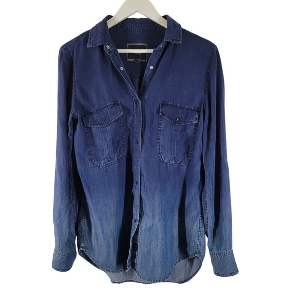 Rails Button Down Shirt Womens XS Blue Ombre Tencel Long Sleeve Dip Dye Top